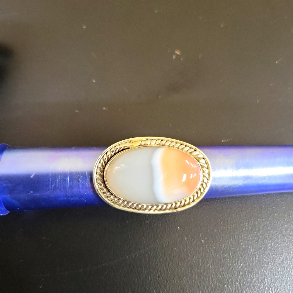 BOTSWANA AGATE ORANGE AND WHITE RING